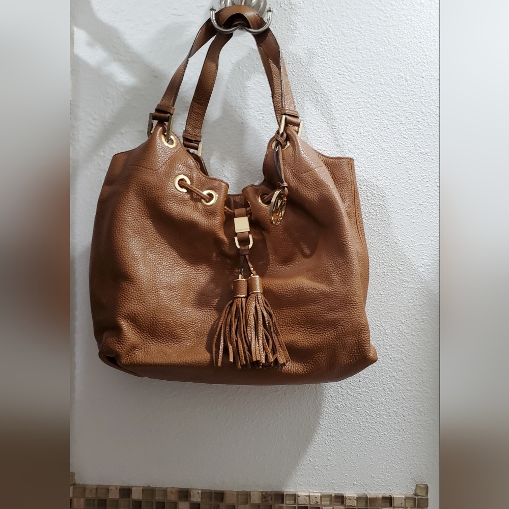 Michael Kors Brown Leather Hobo Bag with Tassels